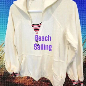Nautical  Theme Terry Cloth Top Pullover Cover Up med Beach Dockside